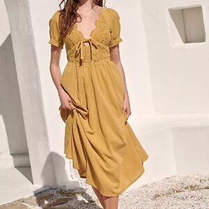 ✨ Free People “All You Need Is Lace” Midi Dress Mustard Gold Size Small ✨
